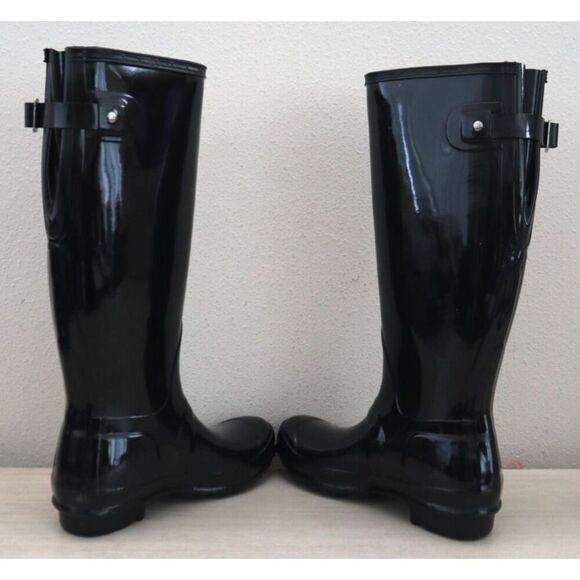 Hunter Men Sz 4 WMNs 5 Black Original Back Adjustable Gloss Tall Rain Boots - Picture 13 of 16